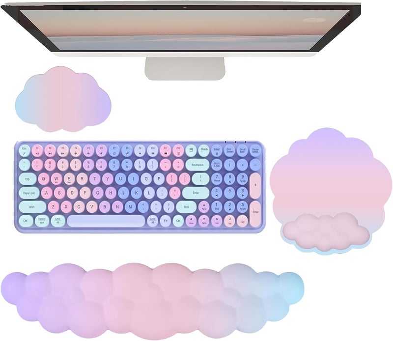 WFCYGL Cloud Keyboard Wrist Rest Mouse Pad with Wrist Rest for Computer Keyboard and Mouse Pad Set Memory Foam Cute Ergonomic Wrist Pad Support for Desk Gaming Home Office Pain Relief Pink Purple Blue - Image 1